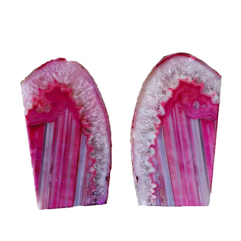 AMOYSTONE Pink Agate Bookends 1 Pair 2-3 Lbs Small Natural Crystal Book Stopper for Books CDs & DVDs - Image 3